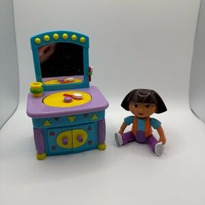 Vintage Mattel Dora The Explorer Dollhouse Vanity and Figure Lot